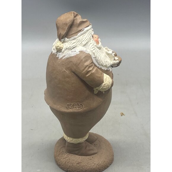 Christmas Santa figurine hand painted signed brown round hat standing 6" READ - Picture 6 of 8